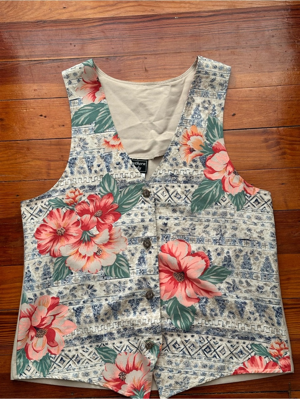 Vintage Southern Lady Vest with Coral Pink Floral Print